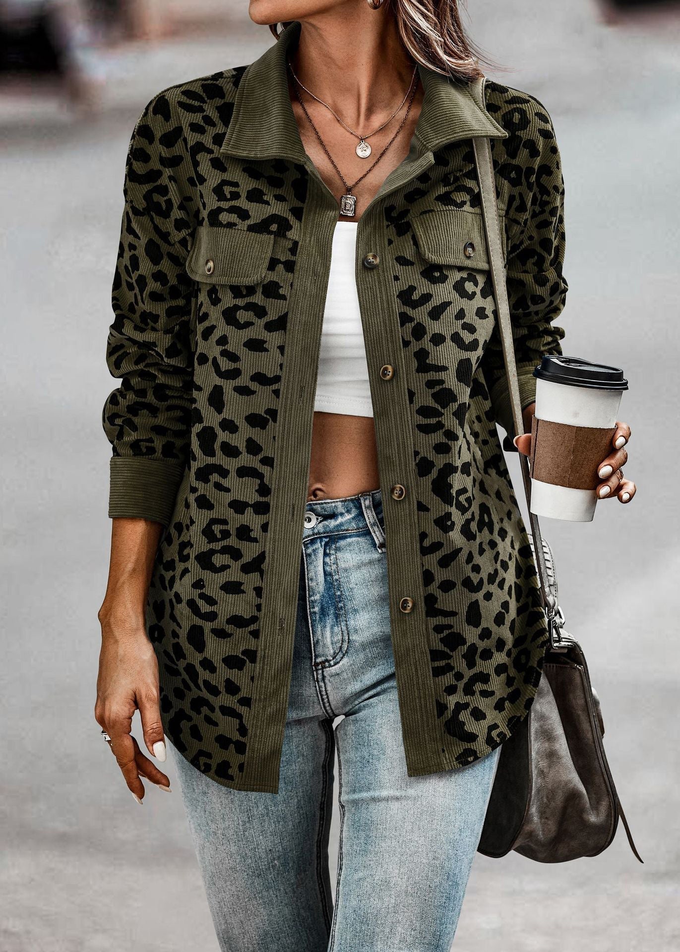 Street-wave Leopard Print Jacket for Women - Modern Versatile Outerwear for Street Style Enthusiasts