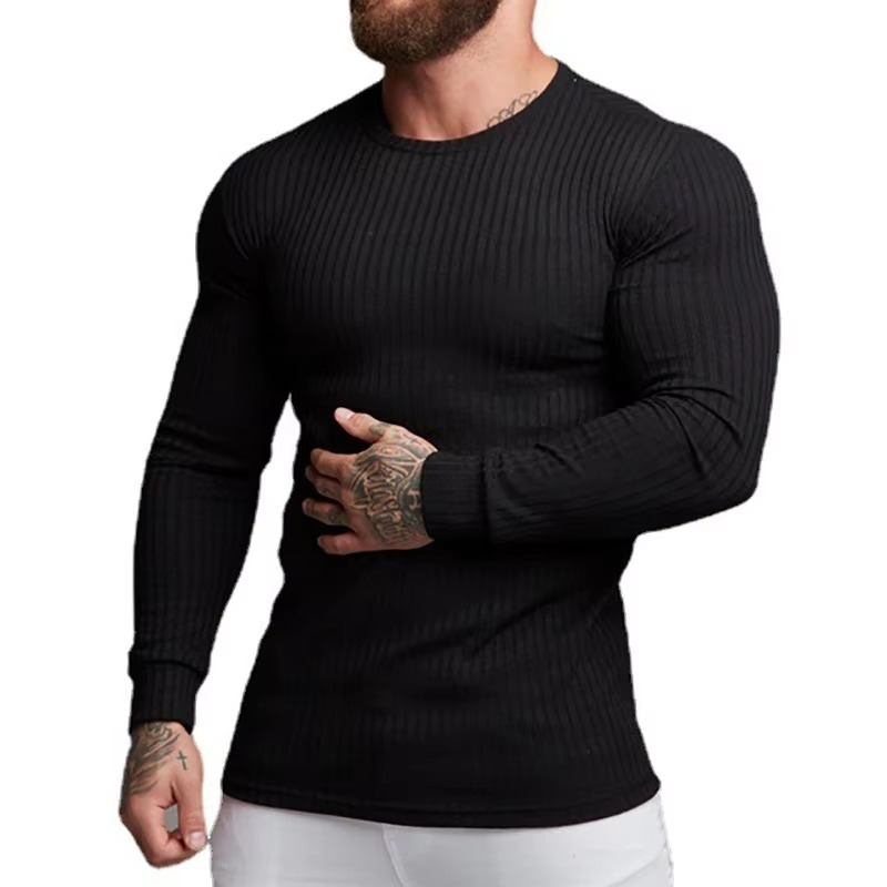 Street-Wave Men's Autumn Quick Dry Knit Long Sleeve Fitness Shirt Moisture Wicking Athletic Top