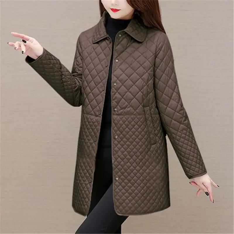 Street Wave Womens Quilted Jacket With Plaid Pattern Cozy Warm Padded Coat For Autumn And Winter