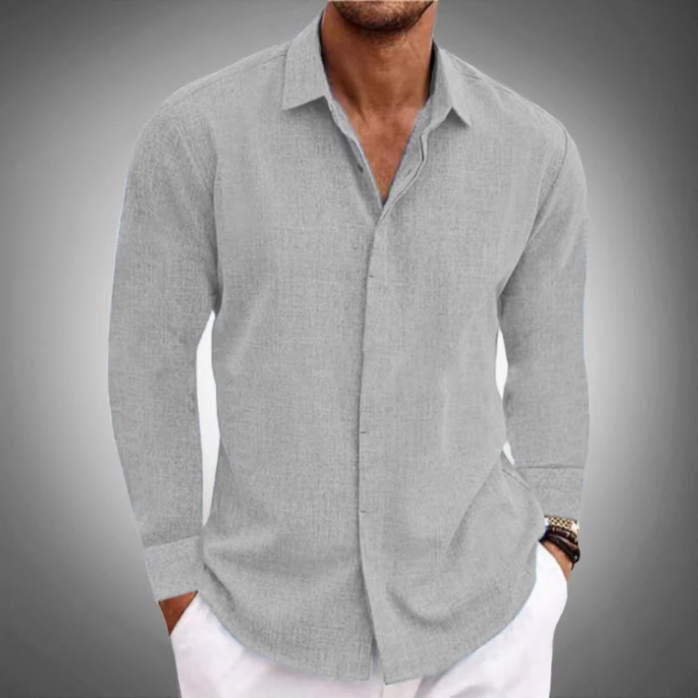 Street-Wave Men's Solid Color Linen Long Sleeve Button Down Shirt For Everyday Casual Wear