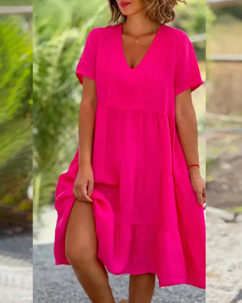 Street-Wave Julie Tiered V-Neck Dress Women All-Day Breezy