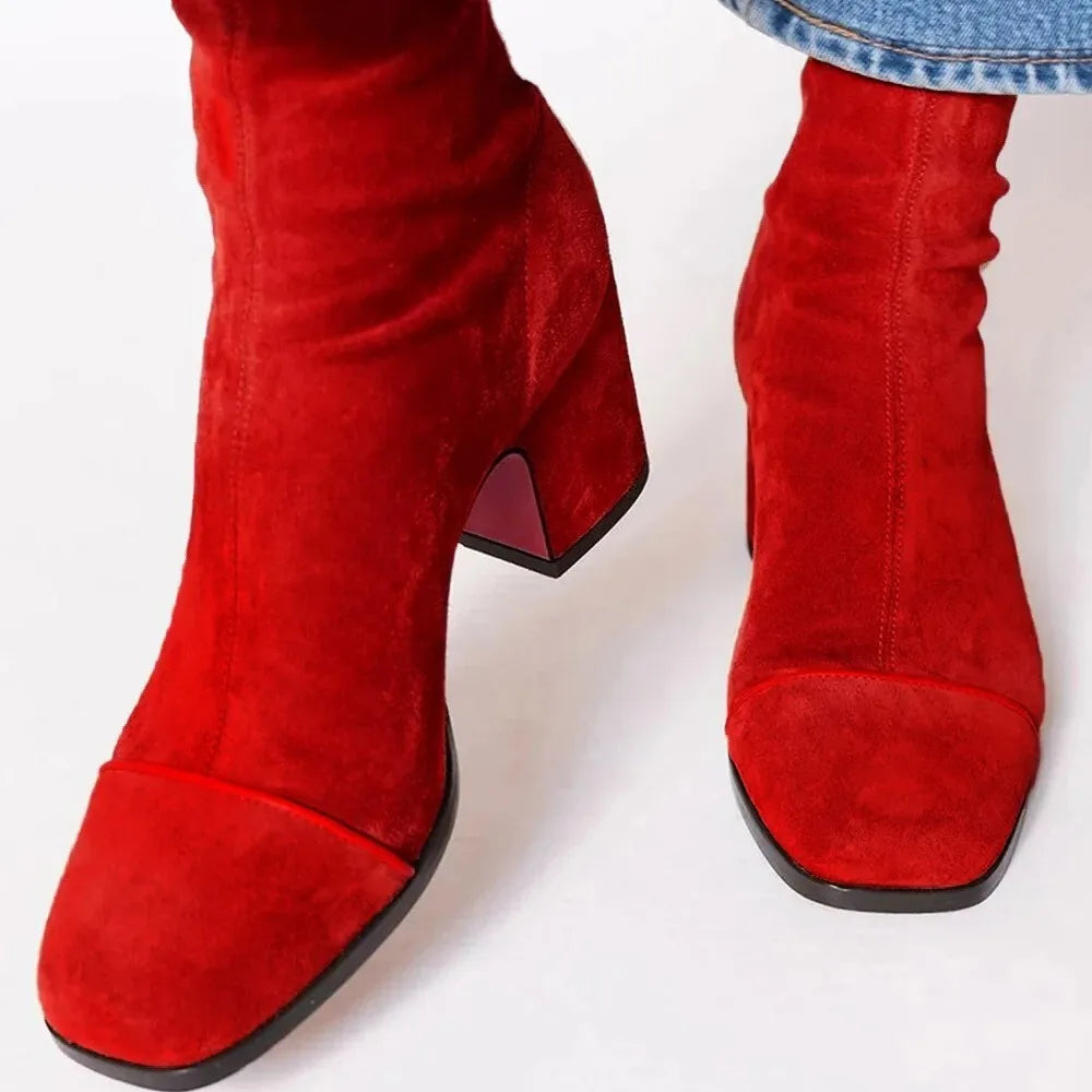 Women's Square Toe Heeled Boots with Sturdy Sole and Versatile Design