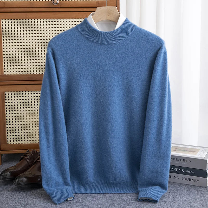 Nordisk Flair Men's Wool Pullover Sweatshirt Loose Fit Half High Neck With Ribbed Cuffs And Hem