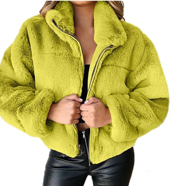 Street-Wave Velvet Touch Zip Coat For Women Cozy Warmth Plush Breathable Blend Premium Winter Essential