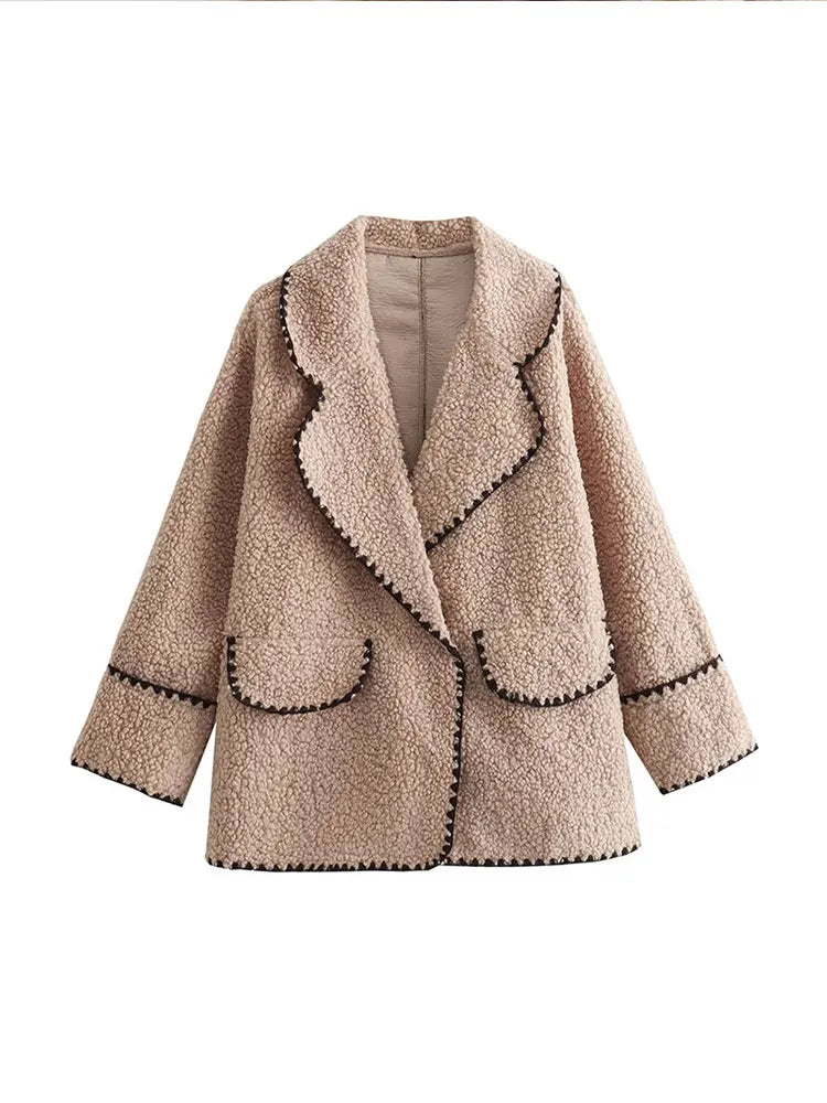 Street-wave Love Story Teddy Jacket For Women Cozy Faux Shearling With Deep Pockets