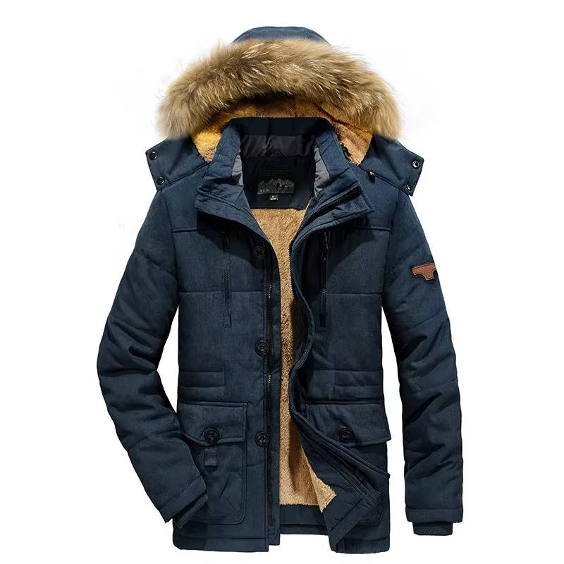 Mens Winter Parka Jacket With Thick Fleece Lining And Multi Pocket Design For Cold Weather