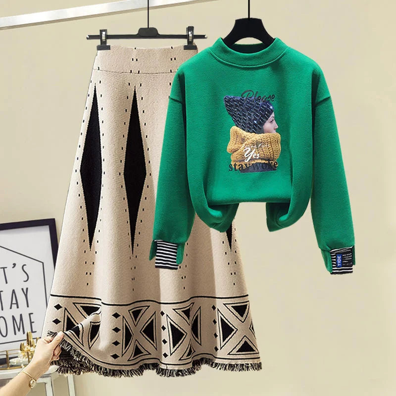 Street-wave Winter Knit Set For Women Cozy Durable Fabric Elegant Embroidery And Chic Comfort