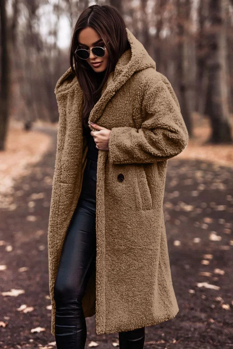 Street-Wave Womens Hooded Long Teddy Coat Warmth And Style For Winter Comfort Everyday Chic
