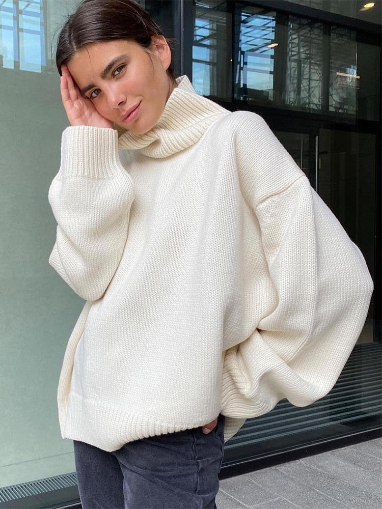 Street-wave Loose Knit Turtleneck Sweater For Women Cozy Trendy Autumn Winter Essential