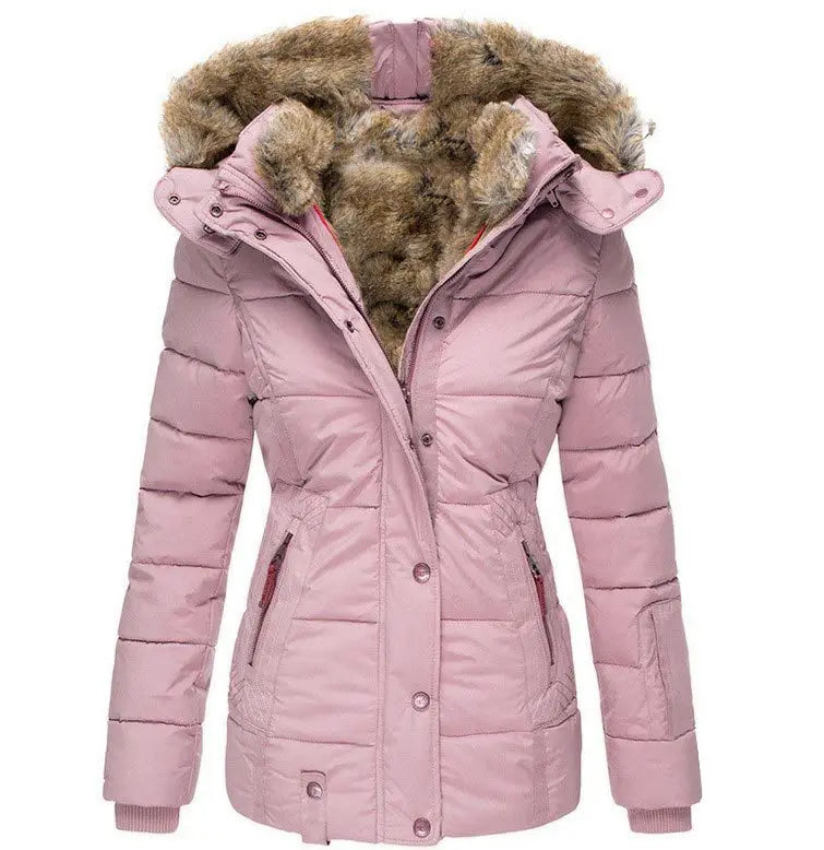Street Wave Women Puffer Jacket With Cozy Fur Hood