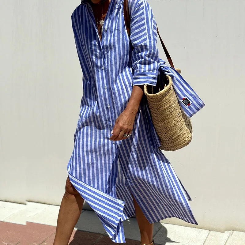 Striped Shirt Dress Rosie By Street Wave For Women Chic Flattering Silhouette With Modern Slit