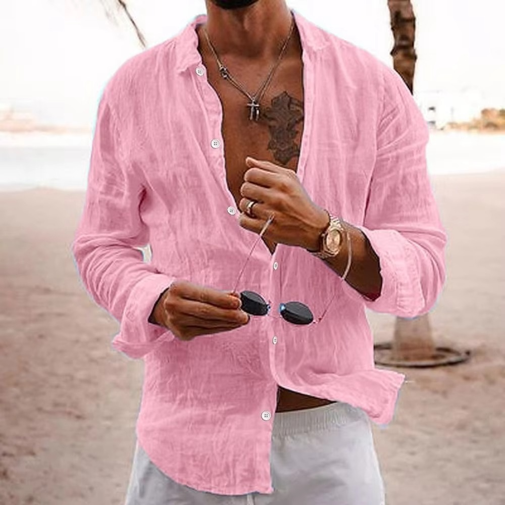 Men's Cotton Linen Casual Shirt Breathable Lightweight Loose Fit for Everyday and Vacation Wear