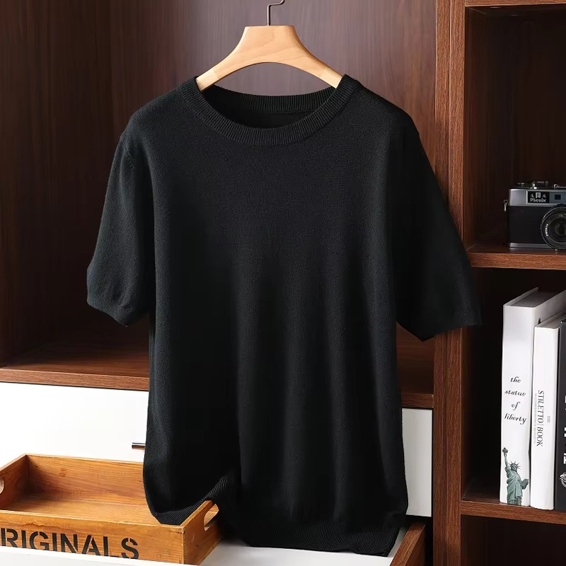 Mens Cashmere Short Sleeve O Neck Sweater By Street-Wave Luxury Lightweight Knit For Everyday Comfort