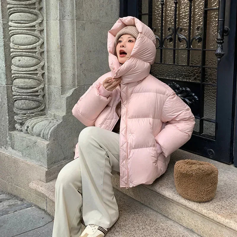 Street Wave Womens Puffer Jacket With High Collar Oversized Fit Warm Insulated Coat