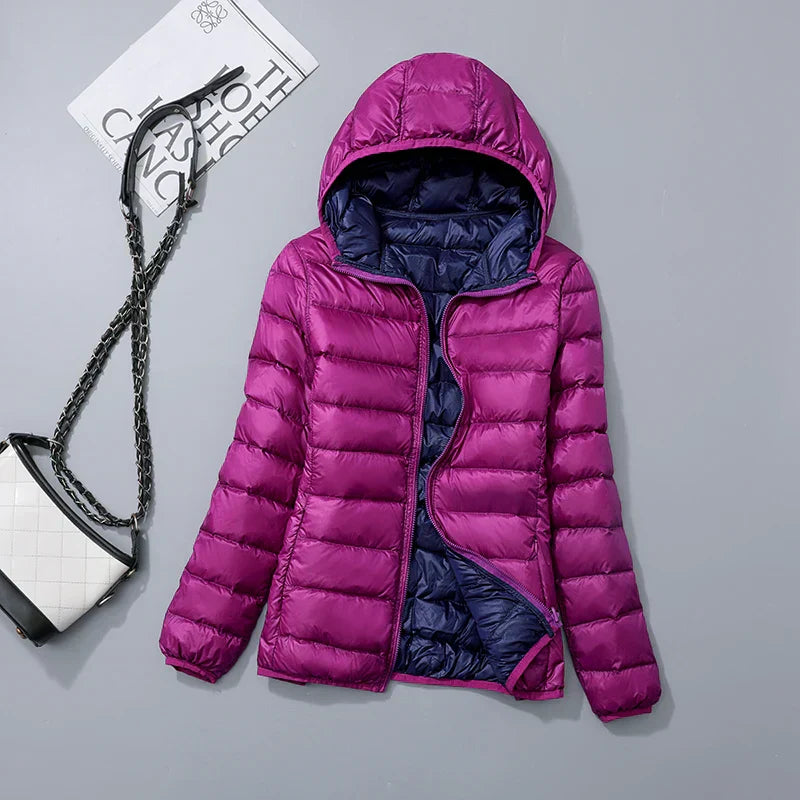 Street Wave Hooded Down Jacket For Women Lightweight Warm Winter Coat 80 Percent Duck Down