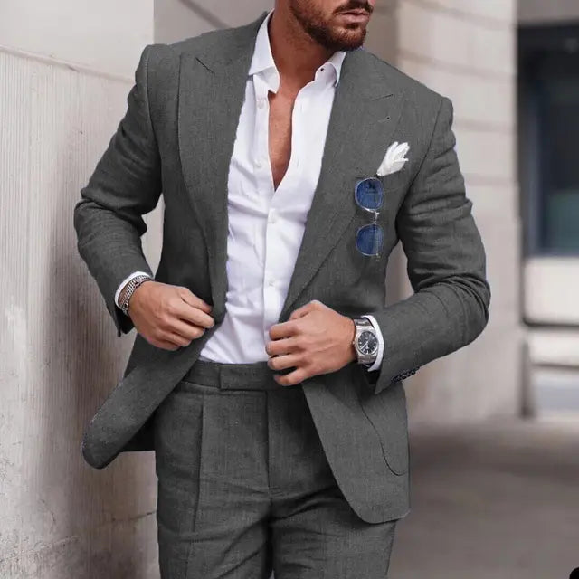 Street-Wave Mens Slim Fit Beige Linen Suit Breathable