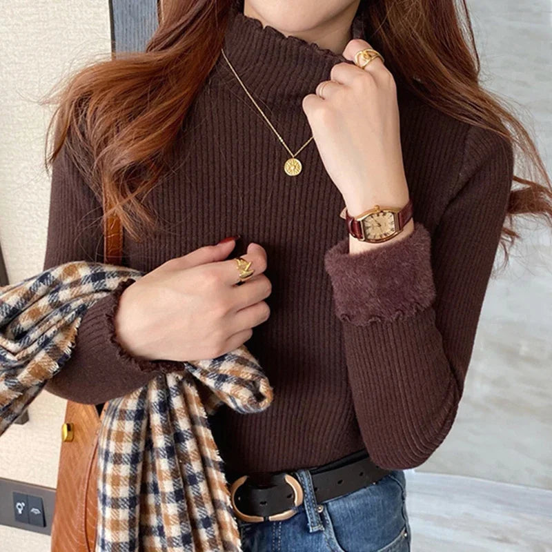 Street Wave Tarra Stand Collar Pullover For Women Cozy Chic Knit With Ruffle Hem