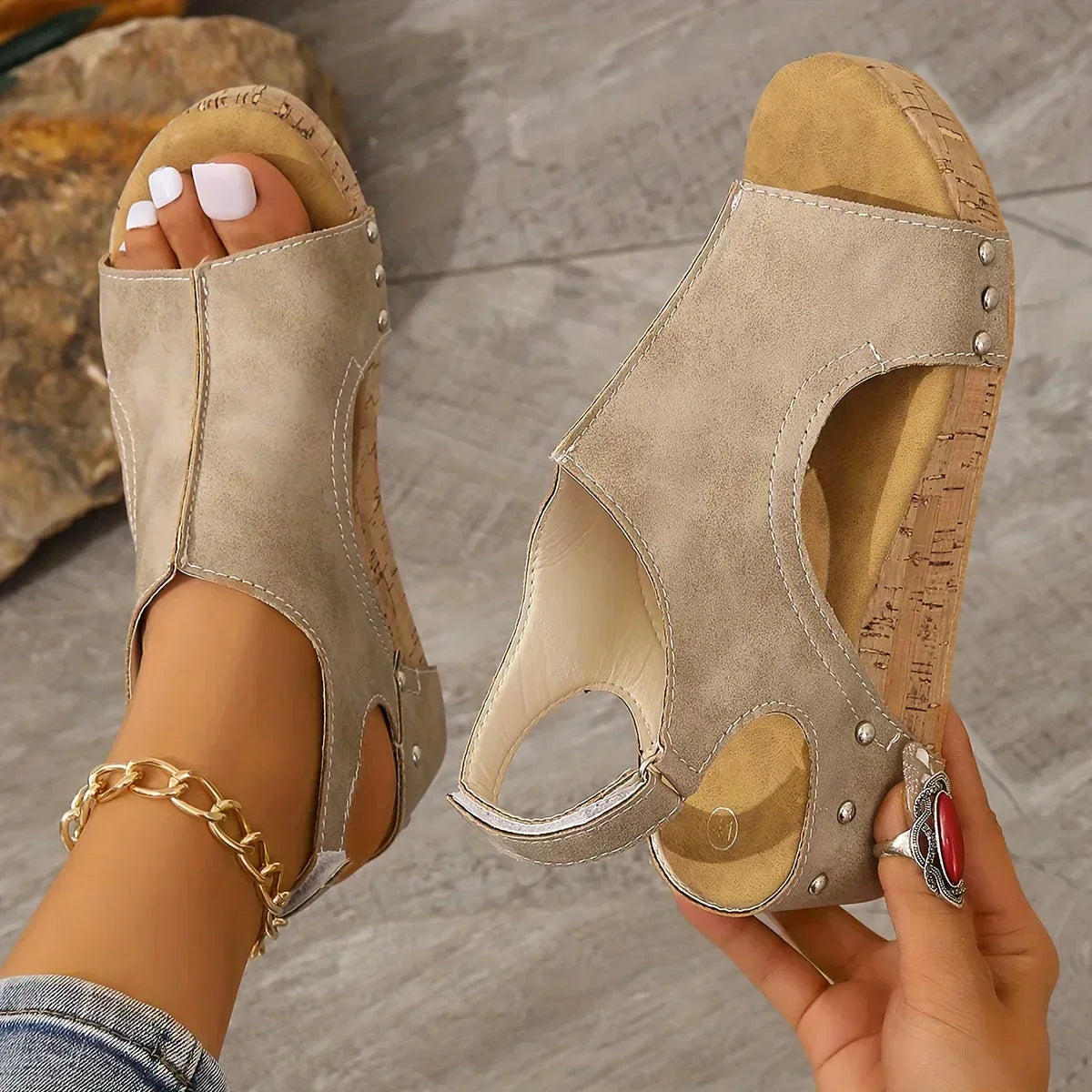Street-Wave Orthopedic Womens Sandals With Cork Wedge, Elegant Comfort For All Occasions