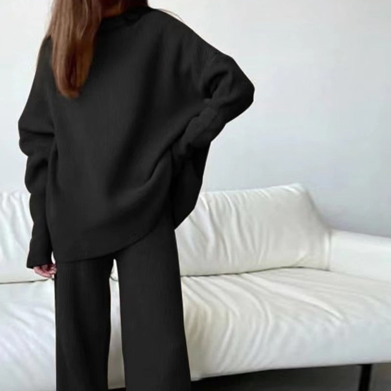Two-Piece Autumn Winter Homewear Set For Women By Street-wave Cozy Soft Knit Comfort
