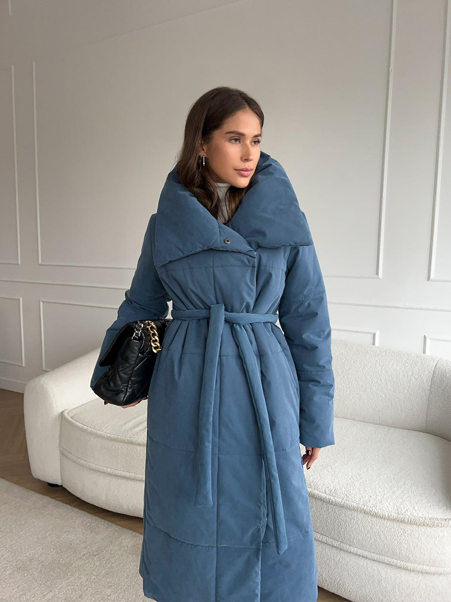 Street Wave Long Winter Coat With Elegant Wide Collar For Women Cozy Chic Puffer
