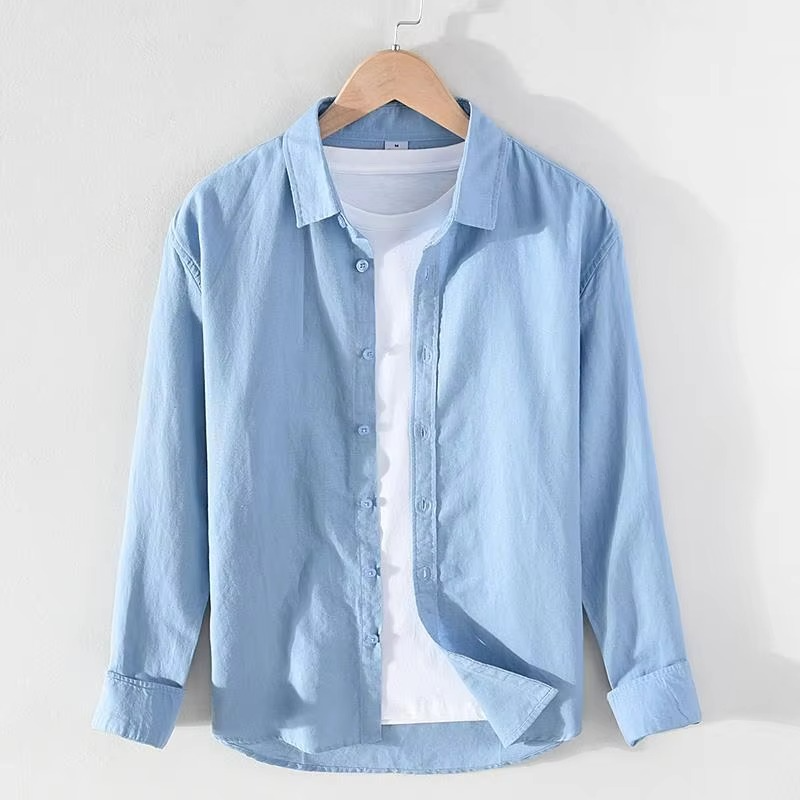 Street-Wave Men's Vintage Linen Stand Collar Long Sleeve Shirt Lightweight Breathable Button Up M To 3XL
