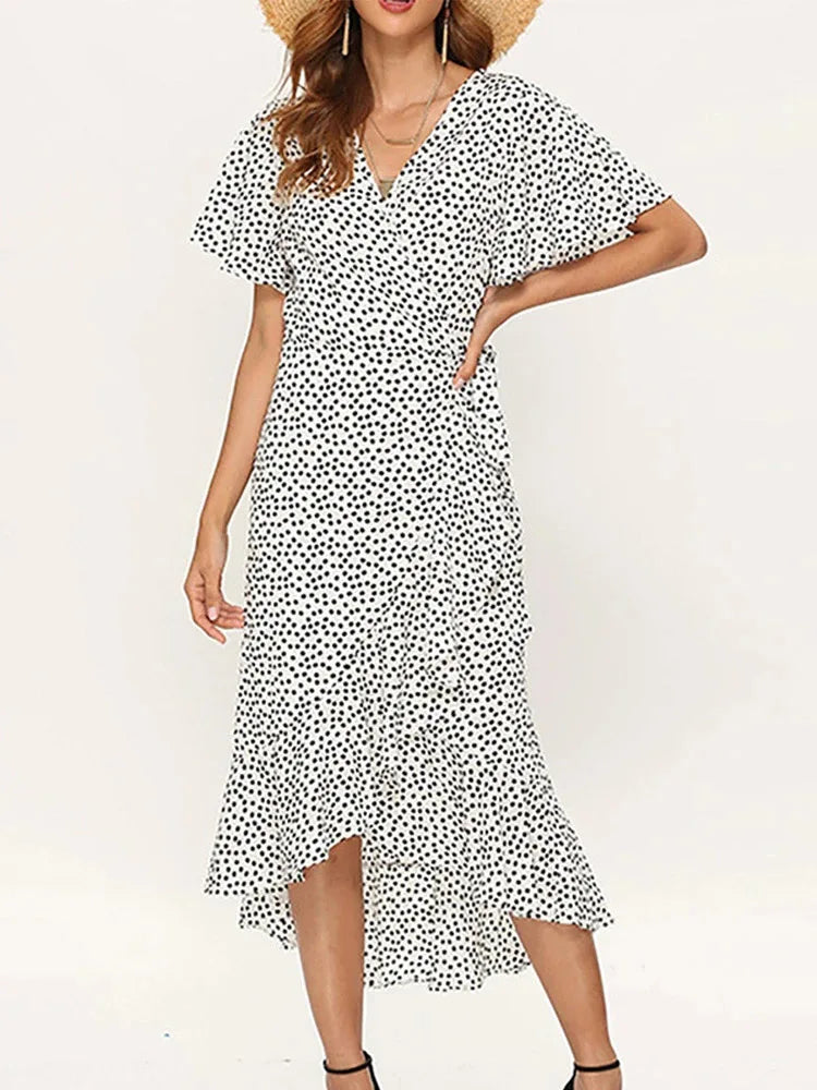 Street-Wave Ella Polka Dot Maxi Dress For Women Effortless Flutter Sleeves