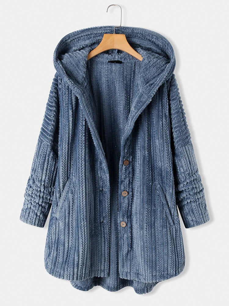 Street Wave Hooded Warm Winter Coat For Women With Cozy Knit Texture And Plush Comfort