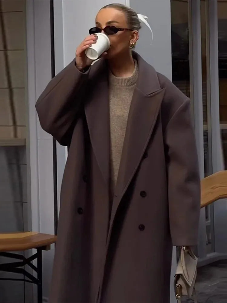 Street Wave Cozy Long Women's Coat With Vintage Lapel Relaxed Fit For Fashionable Women Versatile Wardrobe Essential