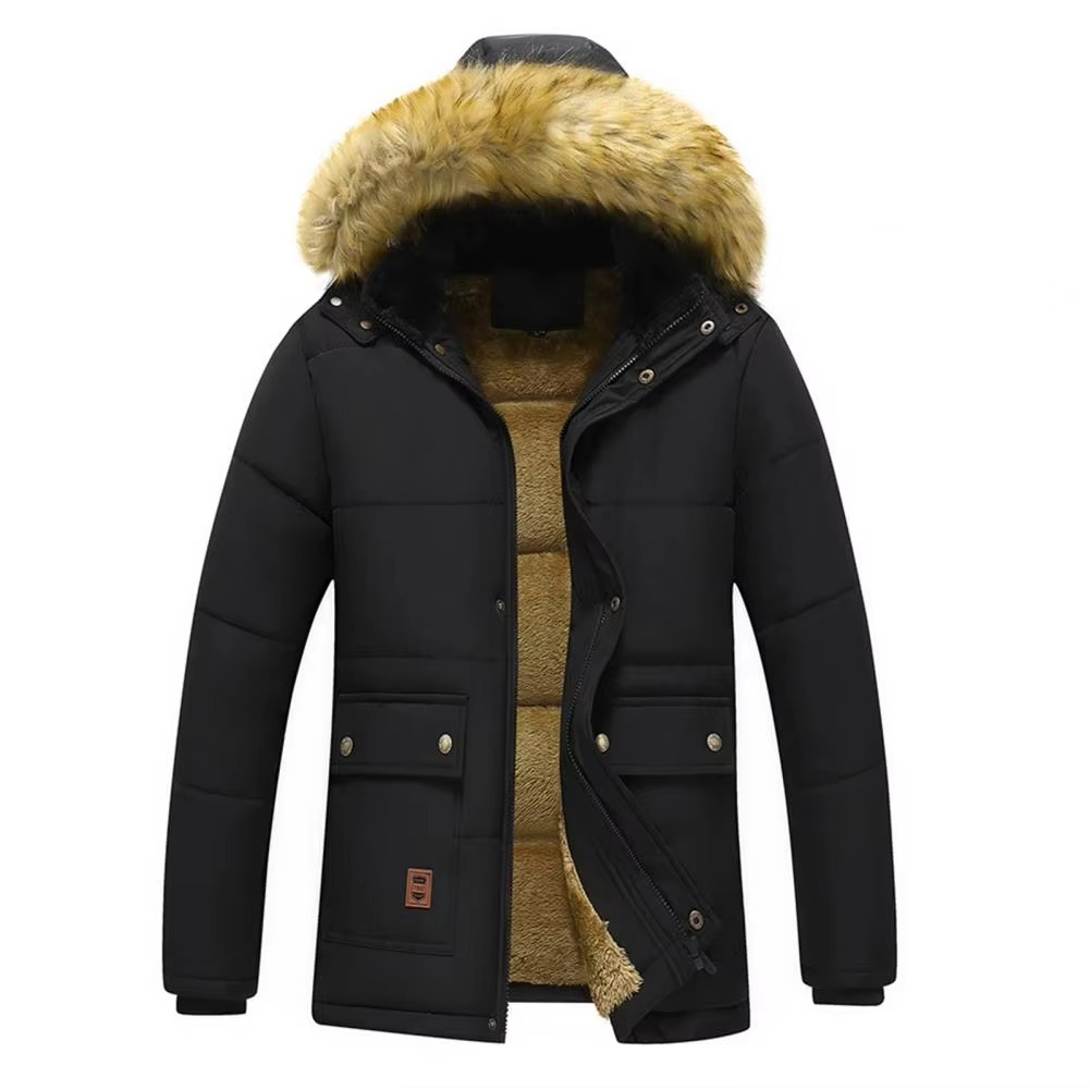 Mens Fleece Lined Winter Parka Coat With Fur Hood For Men Up To 5XL Warm Insulated Outerwear