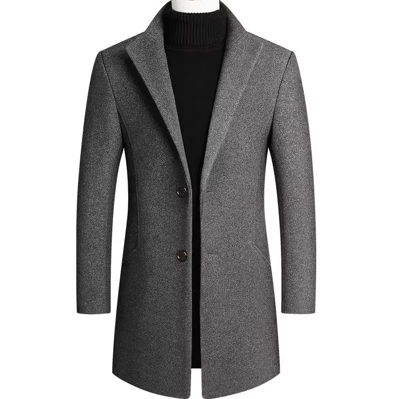 Mens Medium Long Wool Blend Trench Coat For Autumn And Winter Burgundy Classic Warmth And Sophisticated Style