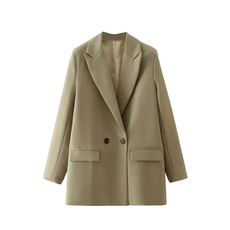 Street-wave Womens Formal Blazer With Pockets Elegant Camel Tailored Jacket For Professionals