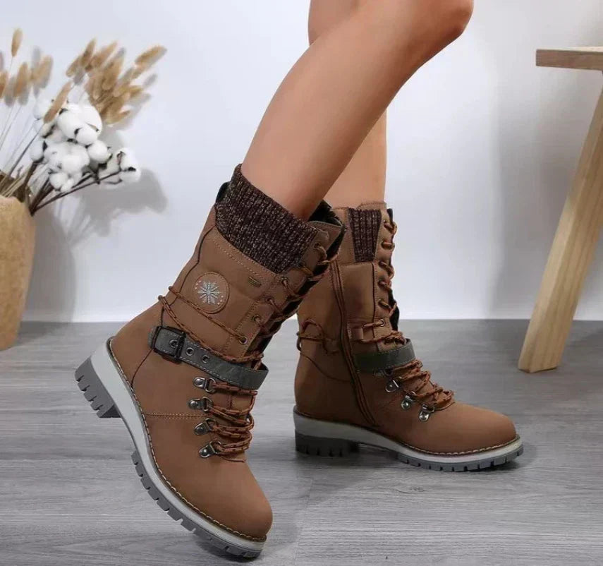 Street-Wave Women's Lace Up Boots With Buckle Strap And Warm Lining For Winter Style