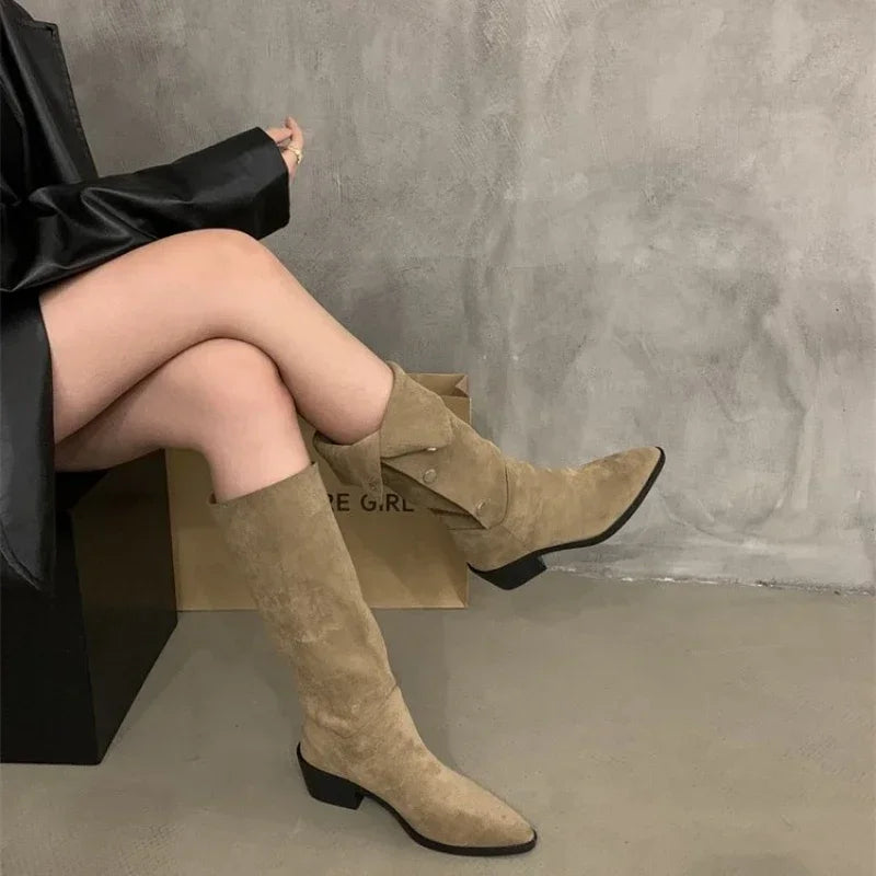 Street-Wave Cowboy Boots With Stacked Heel And Fringe For Women Bold Western Style