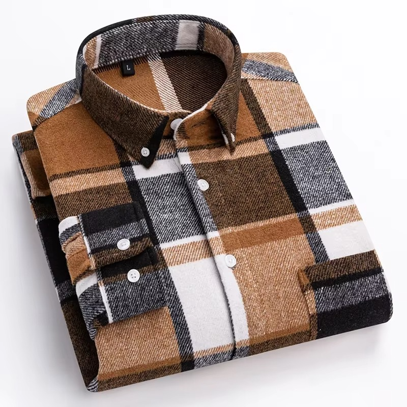 Street-Wave Men's Plus Size Plaid Long Sleeve Shirt 7XL 100 Percent Cotton with Single Chest Pocket