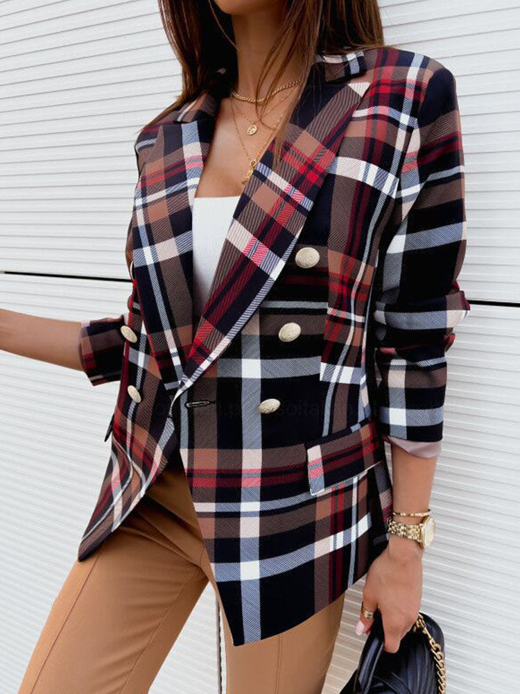 Street-wave Women's Plaid Winter Blazer Coat Dress For Effortless Chic Comfort For Busy Women