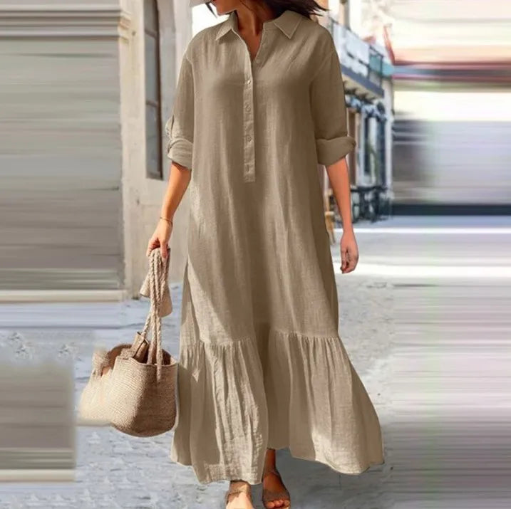 Street Wave Laura Tiered Shirt Maxi Dress For Women Breathable Cotton Versatile