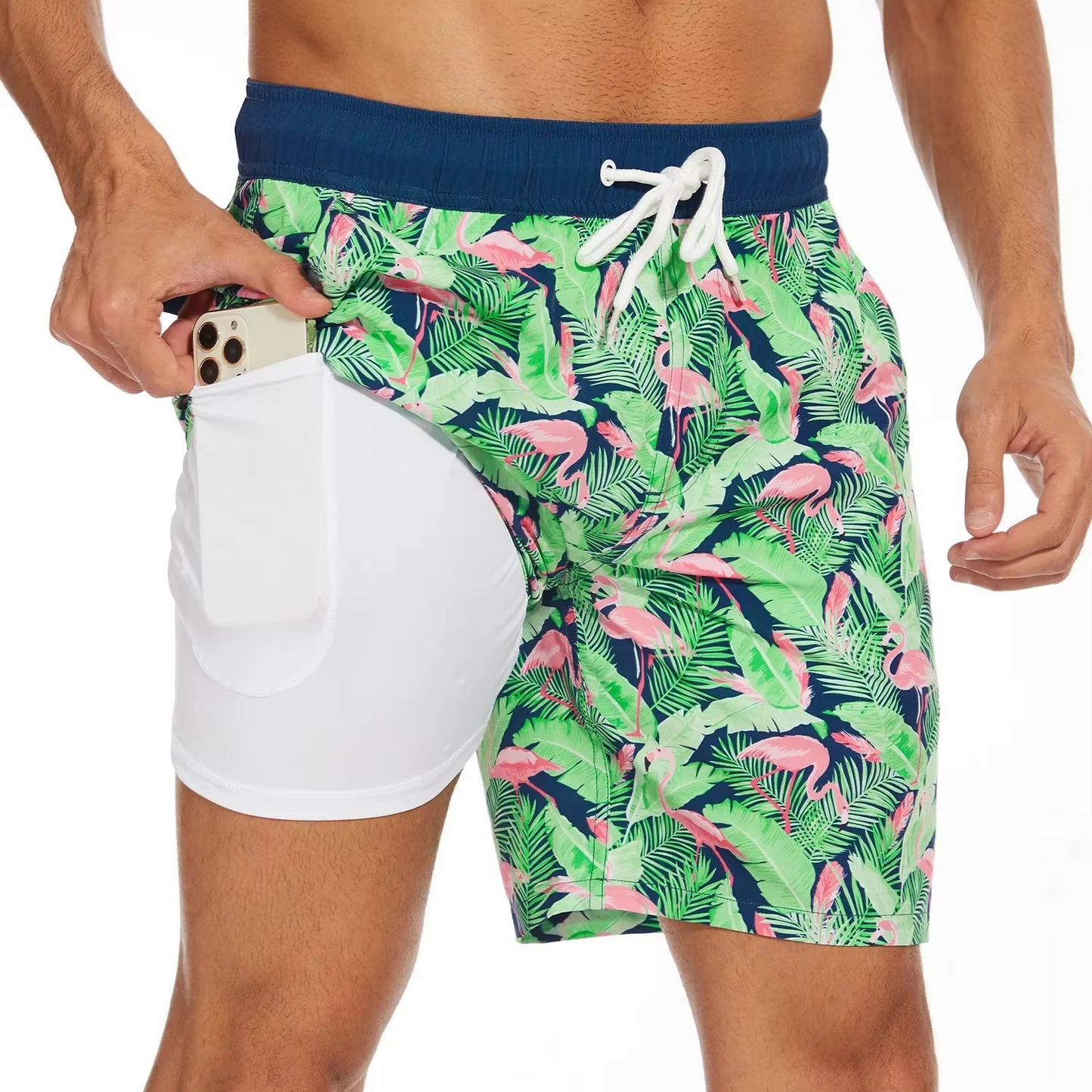 Street-Wave Men's Gradient Beach Shorts Lightweight Milk Silk Fabric for Summer Vacation with Built In Phone Pocket