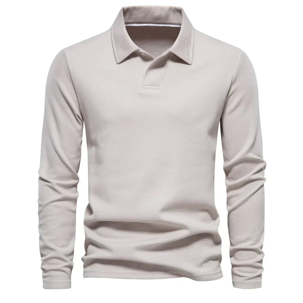 Lucarae Men's Winter Cotton Polo Shirt Long Sleeve Warm Comfort All Season For Cold Weather