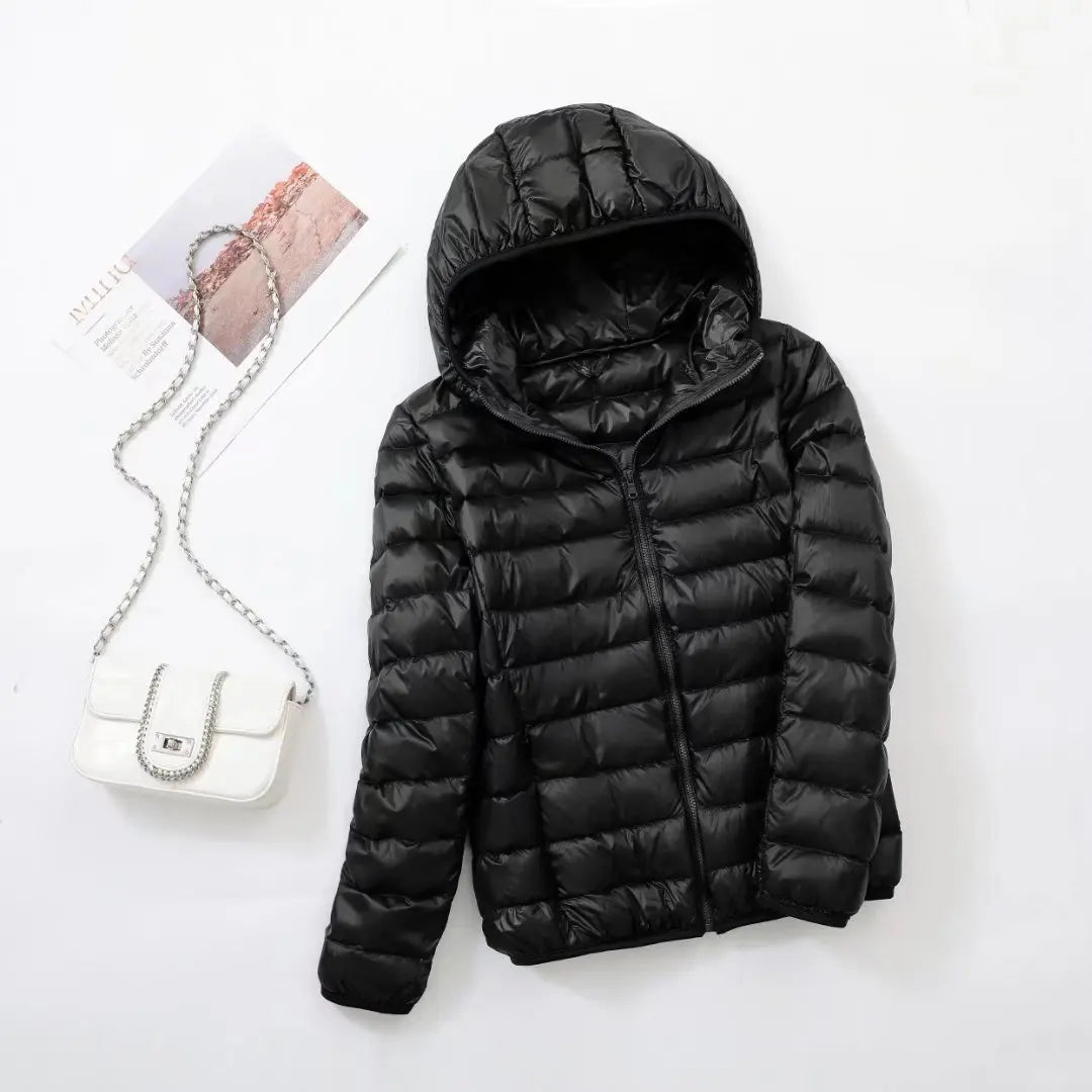 Street Wave Hooded Down Jacket For Women Lightweight Warm Winter Coat 80 Percent Duck Down
