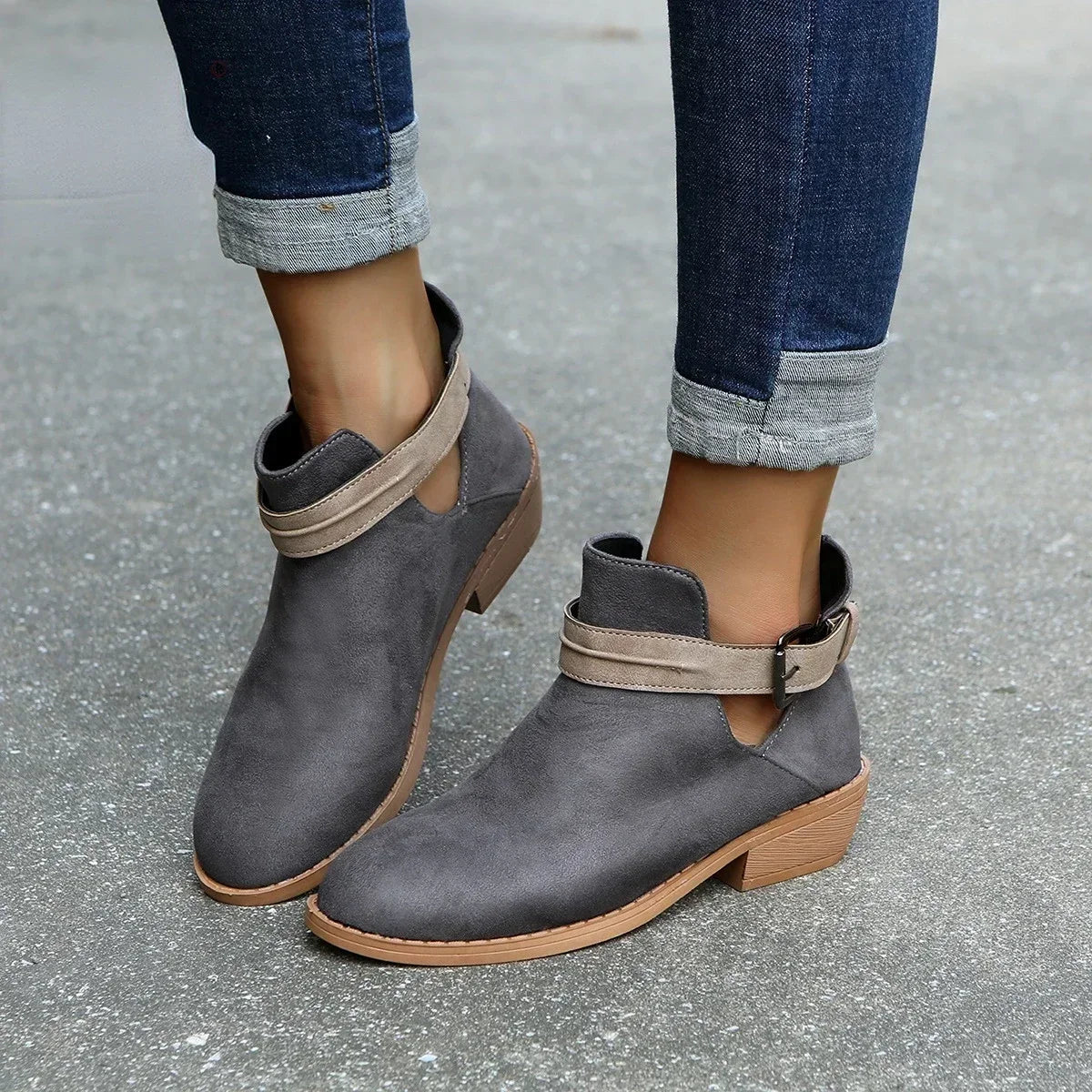 Street-Wave Ankle Boots With Adjustable Strap For Women Pointed Toe Soft Faux Leather
