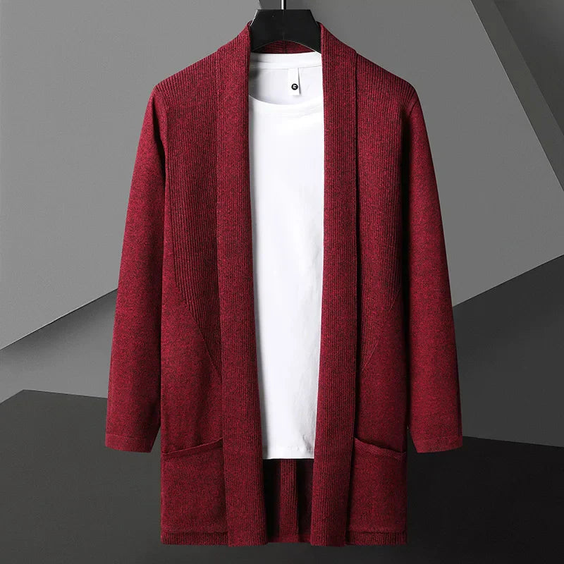 Hollen Lightweight Long Drape Cardigan For Men In Matte Cotton Linen Blend Open Front With Hidden Pockets