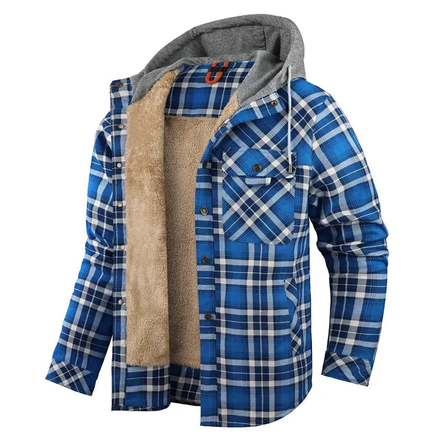 Street Wave Warm Plaid Shirt Jacket With Hood Lined Sherpa For Outdoor Adventurers