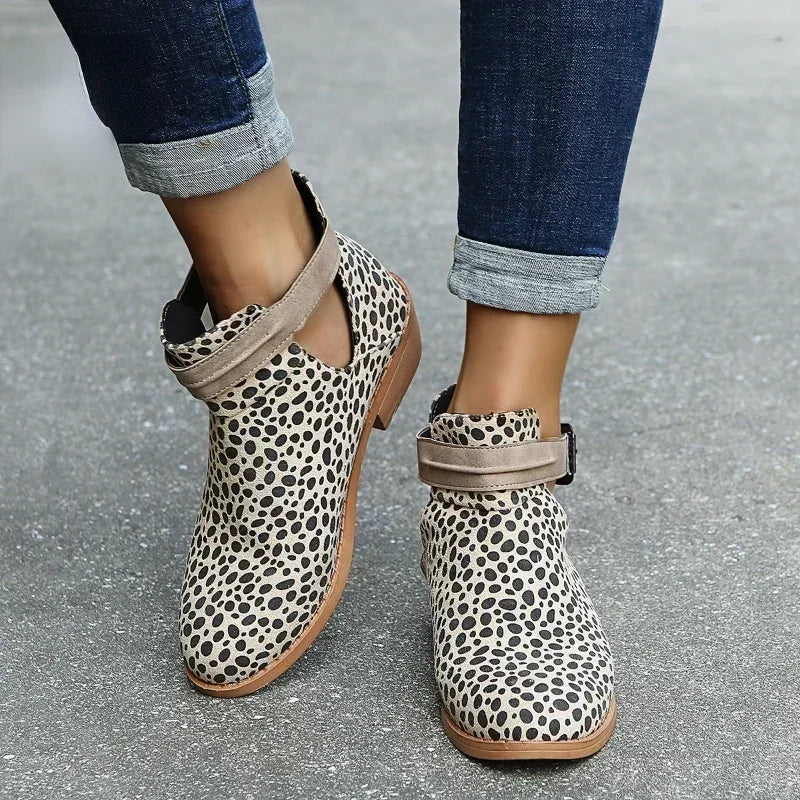 Street-Wave Ankle Boots With Adjustable Strap For Women Pointed Toe Soft Faux Leather