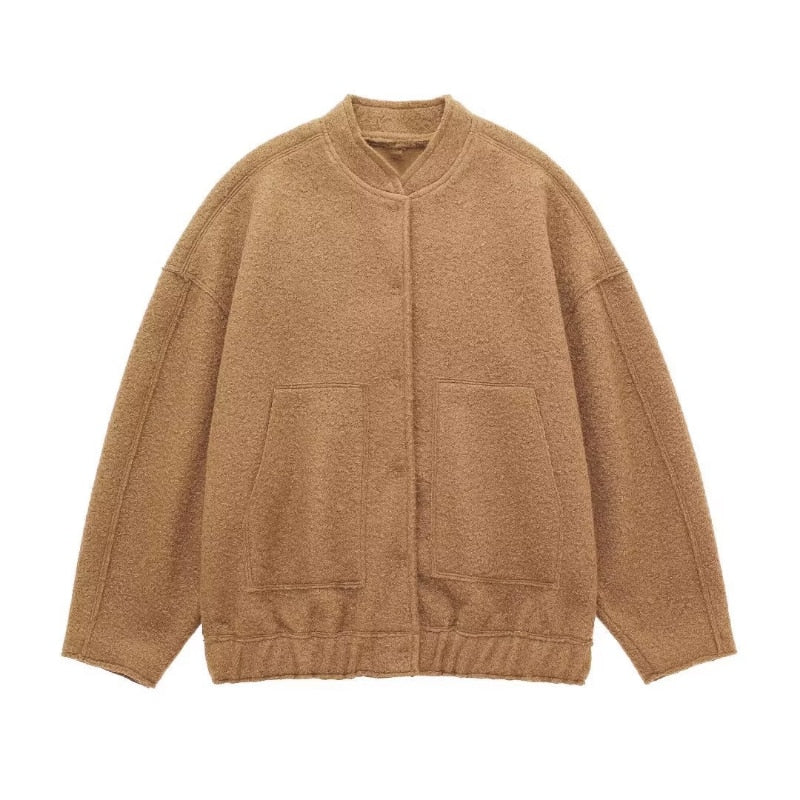Street-wave Women's Oversized Coat With Hidden Front Buttons And Cozy Pockets For Everyday City Wear