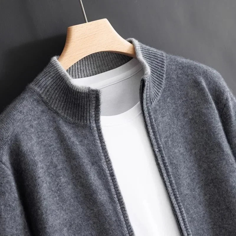 Oliver Mock Neck Knit Jacket For Men Zip Up With Ribbed Trim For Sophisticated Casual Style