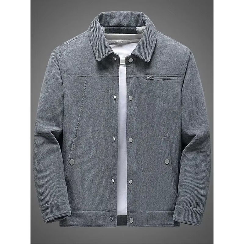 Men's Corduroy Fleece Lined Cotton Coat for Autumn and Winter Warmth and Classic Style Street-Wave