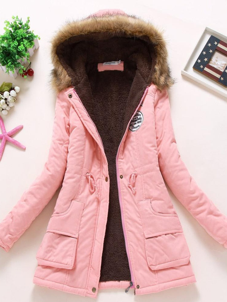 Street-Wave Padded Slim-Fit Jacket For Women With Cozy Fleece Lining And Fur Hood