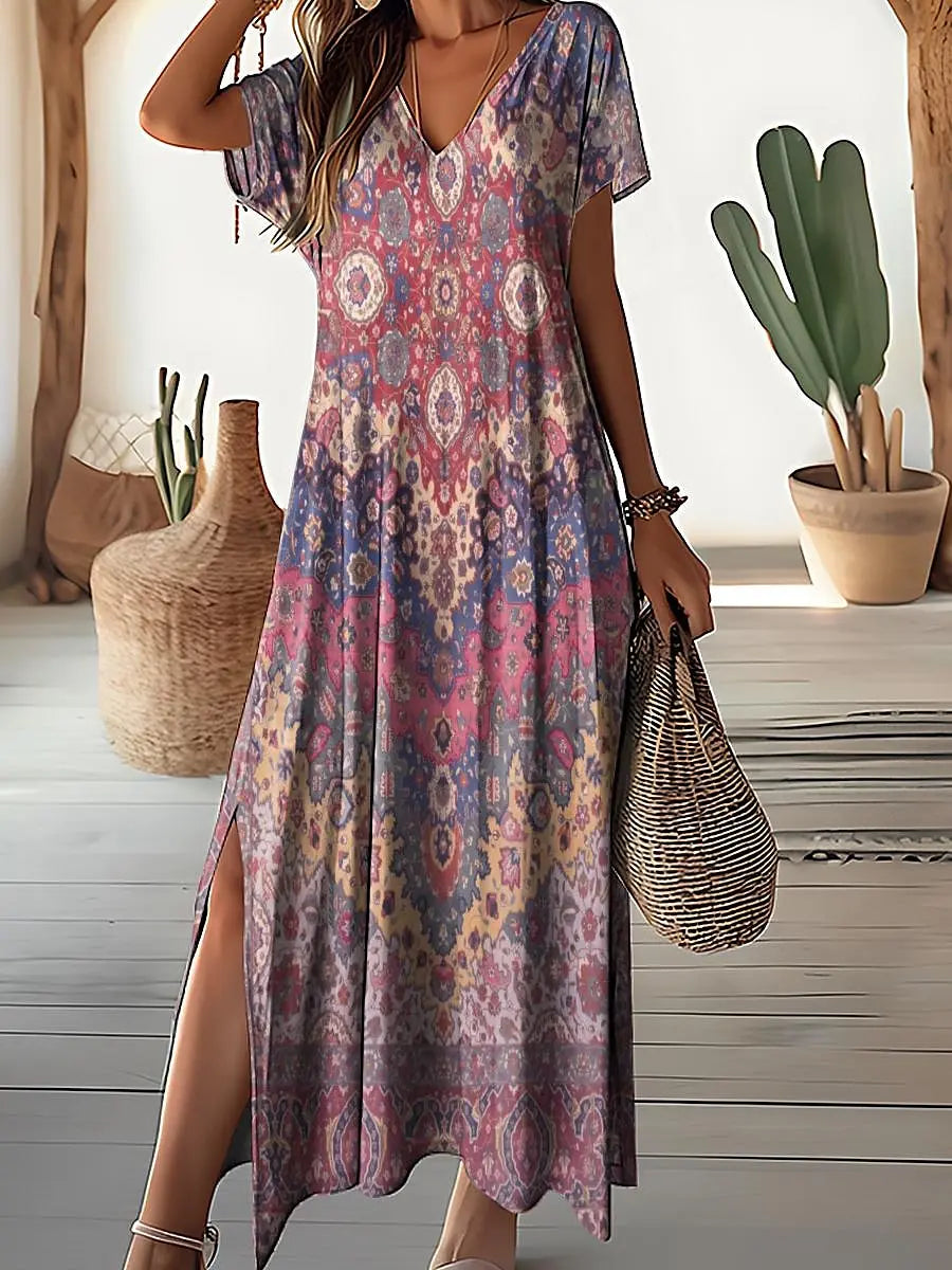 Serena Dress Floral Maxi For Plus Size Women By Street-Wave Vintage V-Neck Comfort
