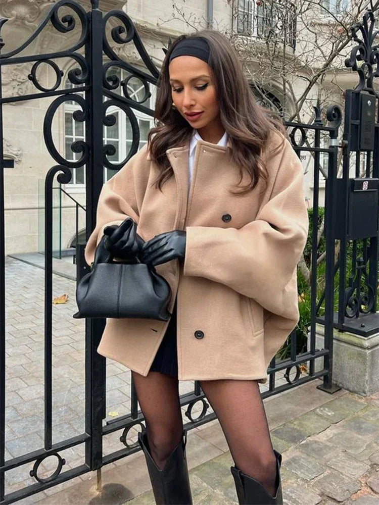 Street-wave Wool Coat For Women, Elegant Long-Sleeve Winter Coat, Warm Yet Lightweight