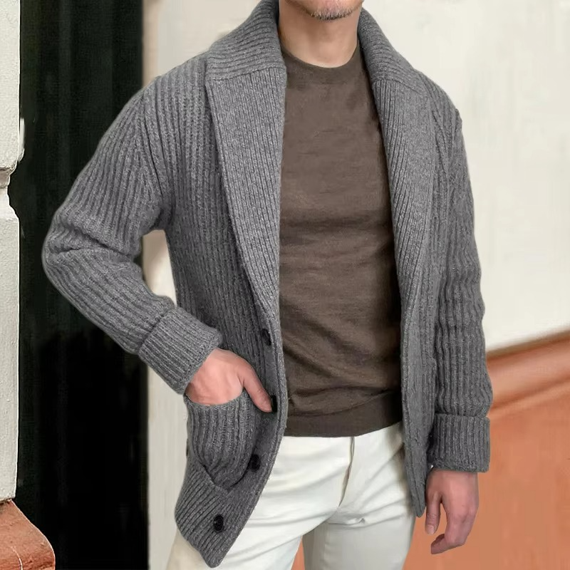 Mens Vintage Slim Fit Knitted Cardigan Jacket With Shawl Collar For Modern Warmth And Style